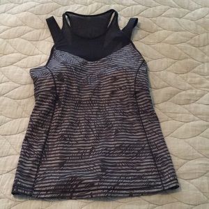 Lulu Lemon Black and Gray top with sheer material